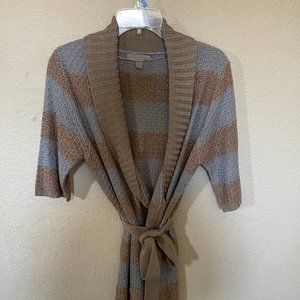 oneA Knit Cardigan Striped Woman's L Large Like New Blue and Gold Medium Sleeve